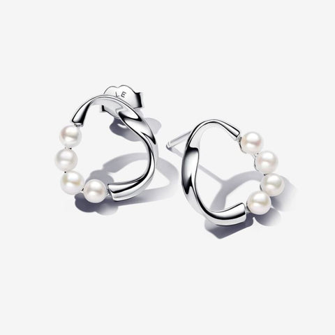 Pandora Orecchini Linea Sinuosa Circolare con Perle d'Acqua Dolce Coltivate