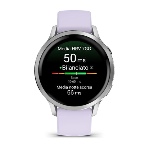 Garmin - Orologio Venu® 4 - 41 mm Silver con cinturino in silicone Periwinkle