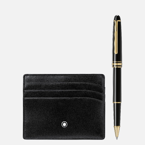 Montblanc - Set regalo con roller Meisterstück Gold Line Classique e custodia tascabile 6 scomparti