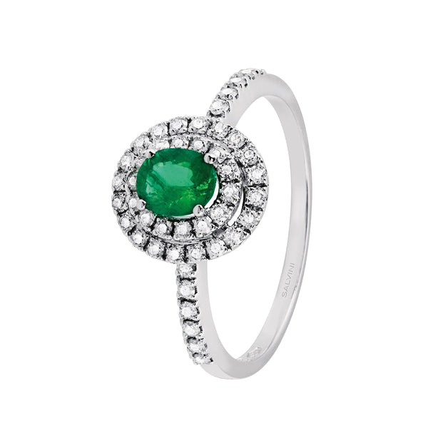 Salvini Anello Dora in oro bianco, diamanti e smeraldo