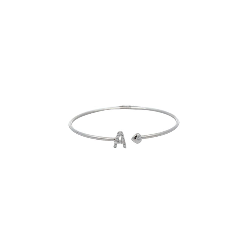 Bracciale rigido aperto Crivelli con iniziale A in oro bianco e diamanti