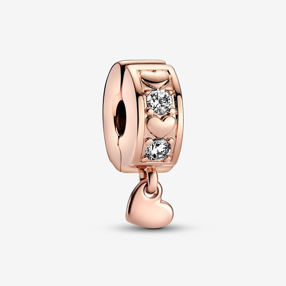 Pandora Clip Cuori e Pietre con Pendente a Cuore