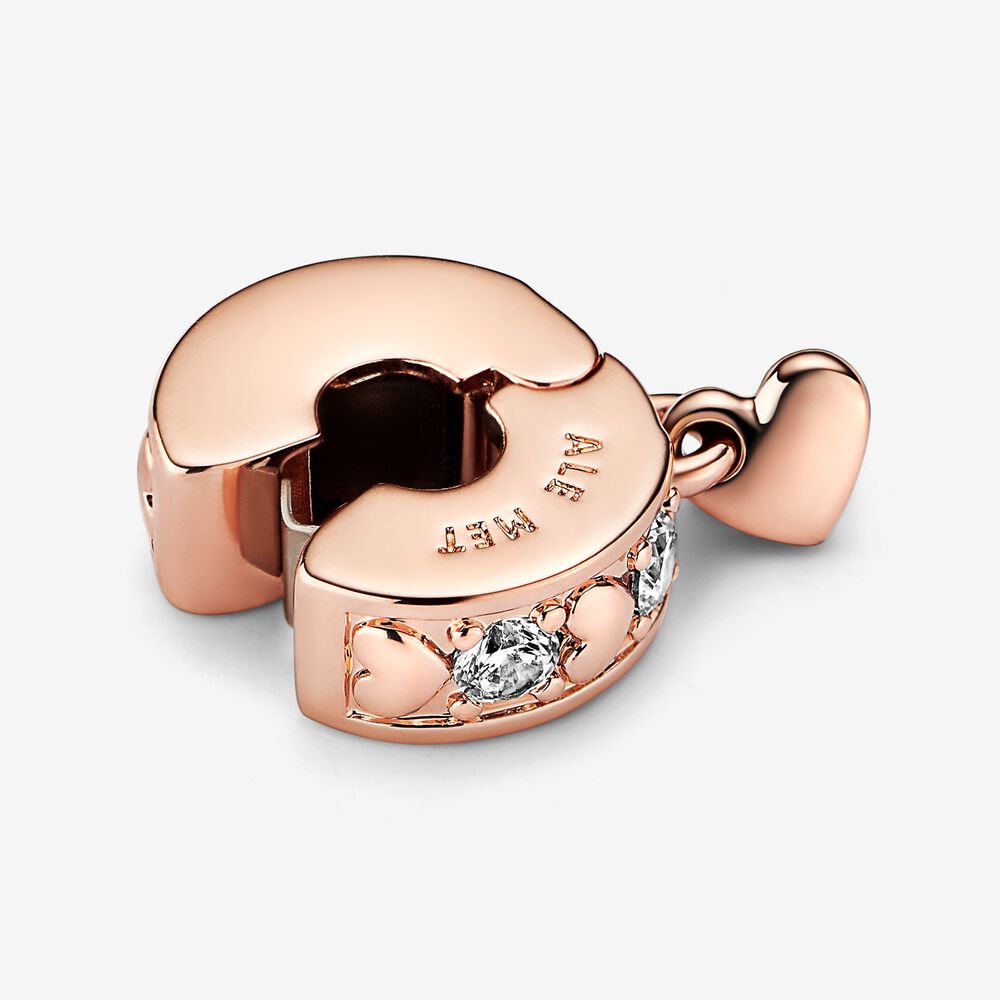 Pandora Clip Cuori e Pietre con Pendente a Cuore