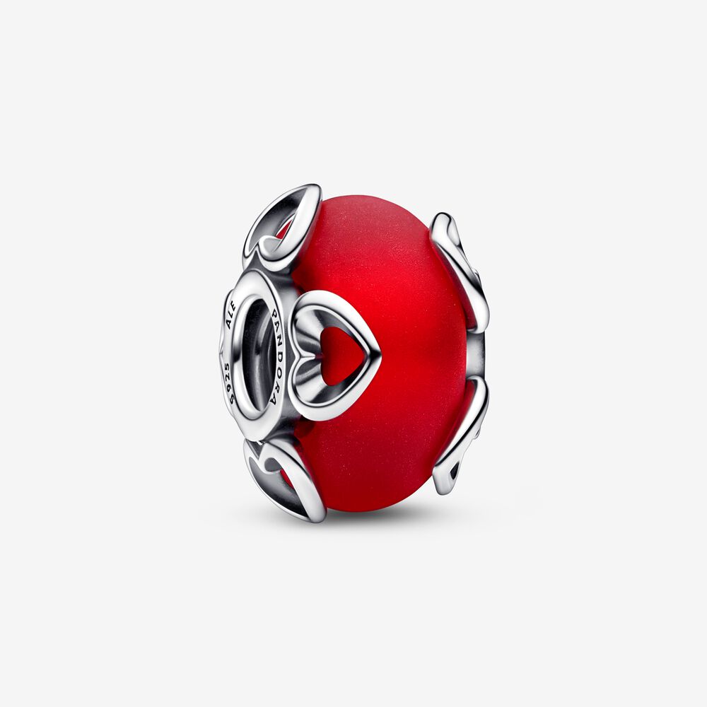 Pandora Charm Vetro di Murano Rosso e Cuori