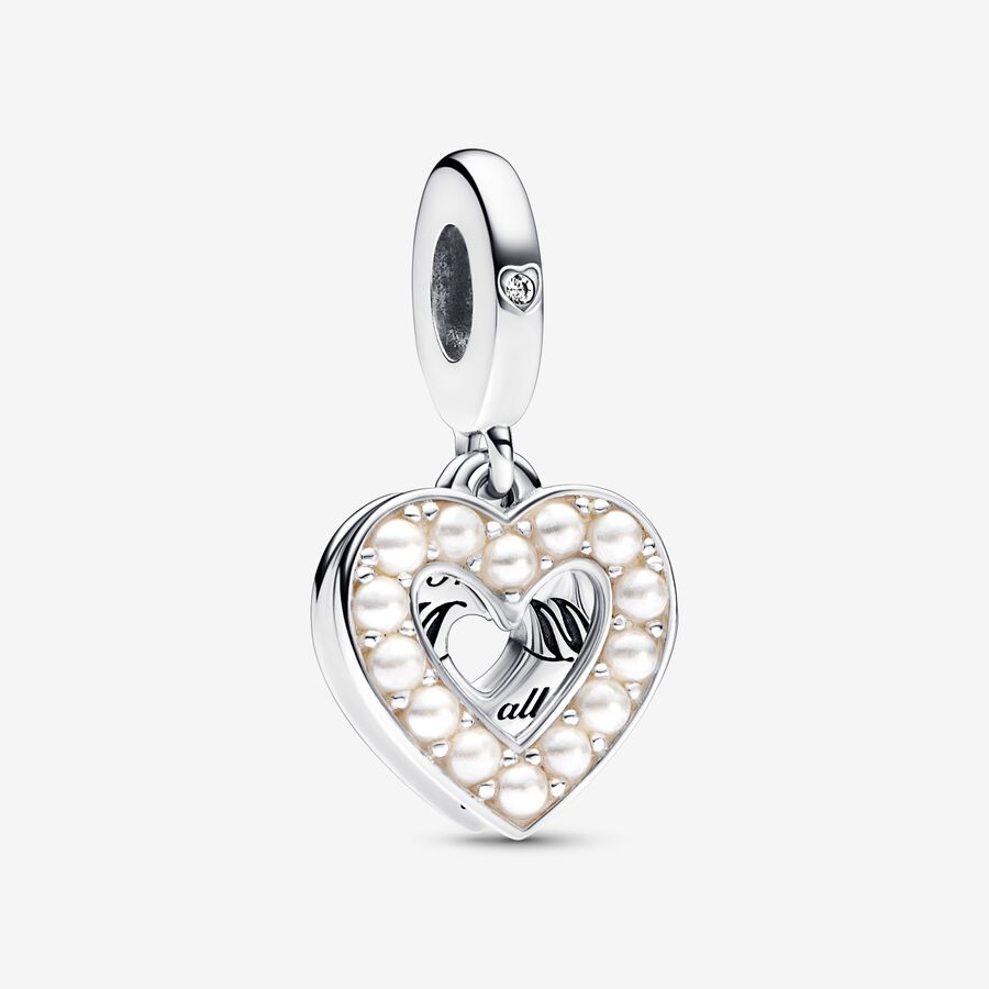 Pandora Charm pendente Doppio Cuore con Perle Coltivate d'Acqua Dolce