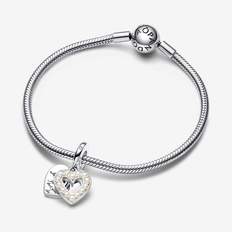 Pandora Charm pendente Doppio Cuore con Perle Coltivate d'Acqua Dolce