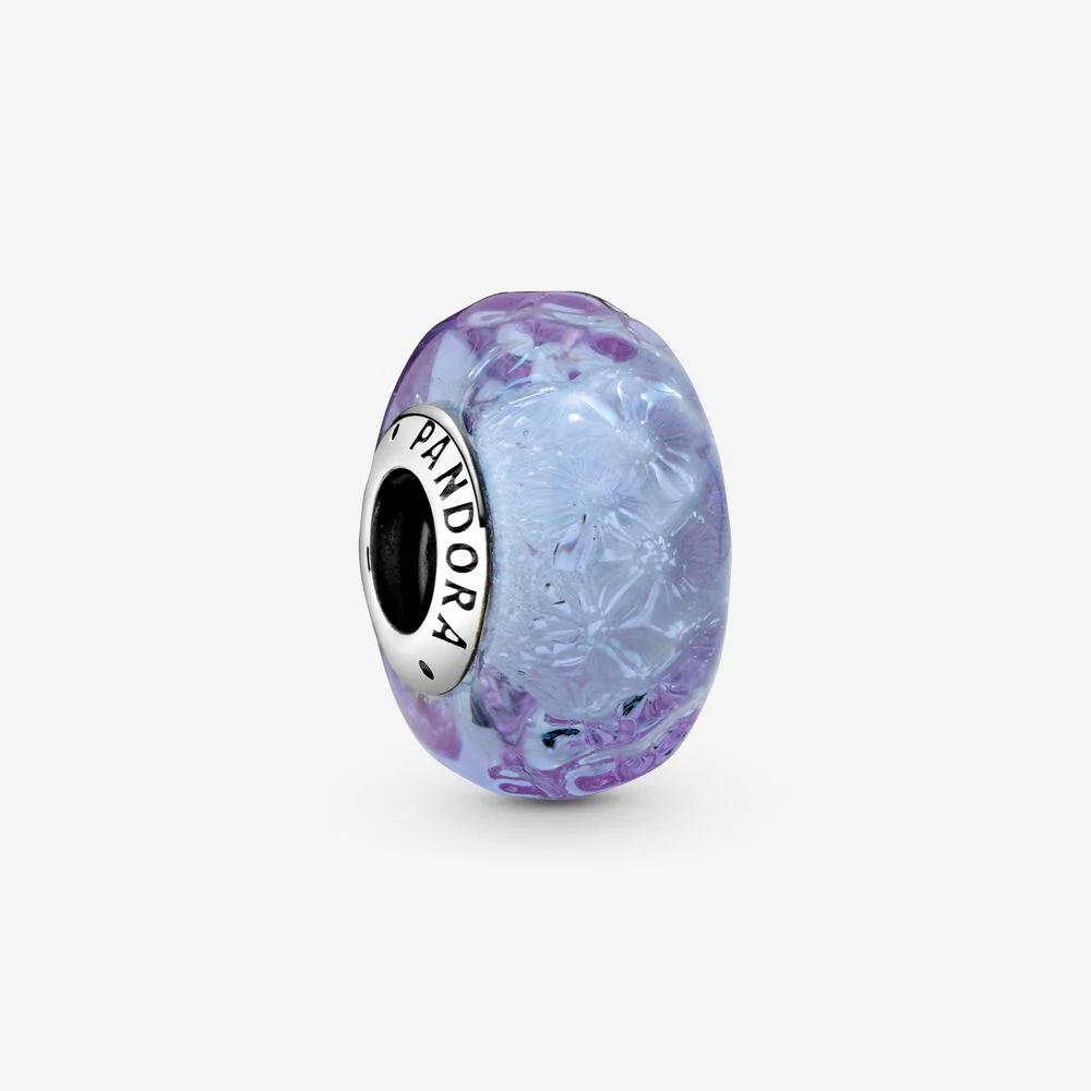 Pandora Charm in vetro di Murano color lavanda con onde