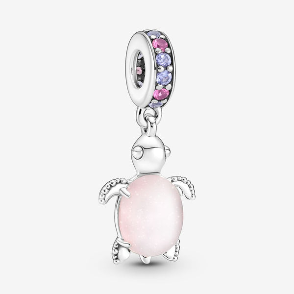 Pandora Charm Pendente Tartaruga Marina Rosa Vetro di Murano in Argento