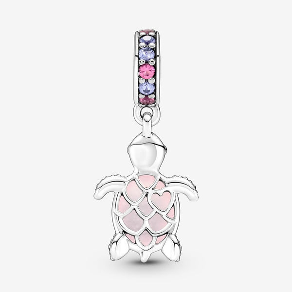 Pandora Charm Pendente Tartaruga Marina Rosa Vetro di Murano in Argento