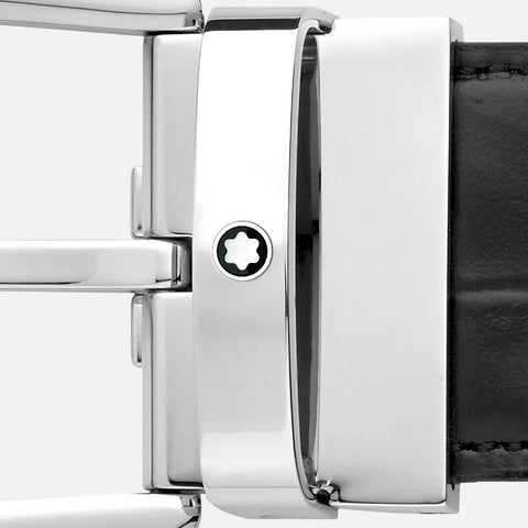 Montblanc - Cintura da 35 mm con fibbia a ferro di cavallo reversibile in pelle nera liscia e stampata