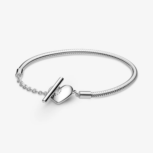 Pandora Bracciale Moments con maglia snake, cuore e barretta a T