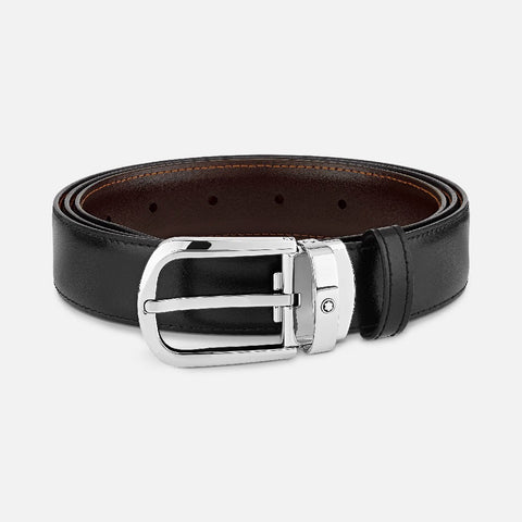 Montblanc - Cintura reversibile in pelle nera/marrone 30 mm con fibbia a ferro di cavallo