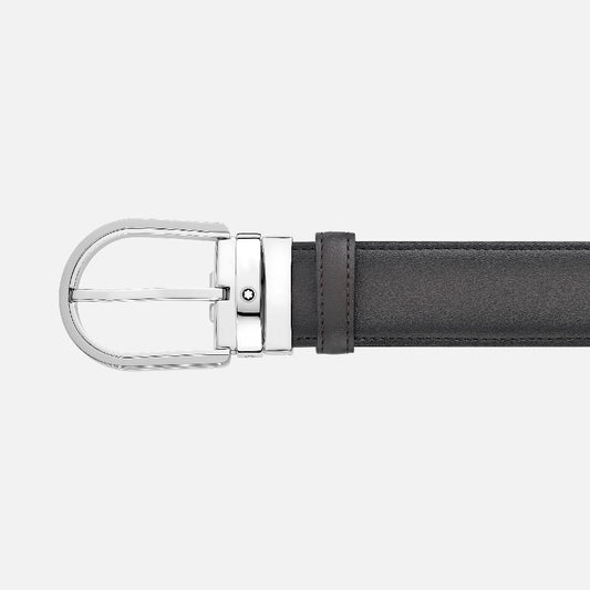 Montblanc - Cintura da 35 mm in pelle grigia con fibbia a ferro di cavallo