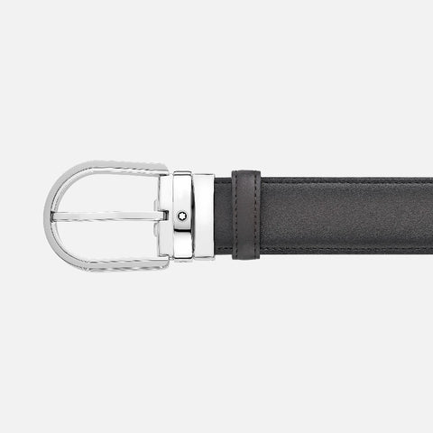 Montblanc - Cintura da 35 mm in pelle grigia con fibbia a ferro di cavallo