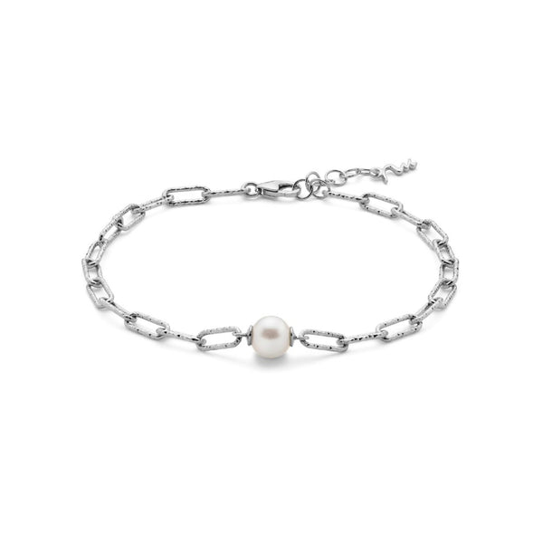 Miluna - Bracciale con catena a maglia piccola, in argento con perla.