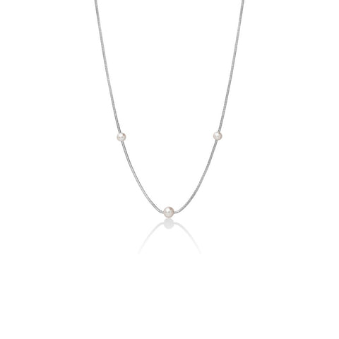 Miluna - Collana monofilo in argento con perle bianche