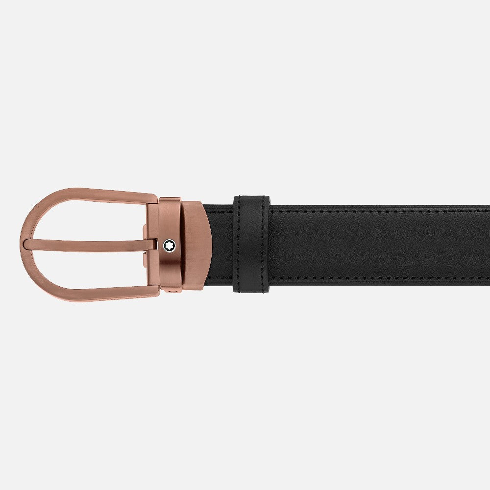 Montblanc Cintura in pelle nera 30 mm con fibbia a ferro di cavallo