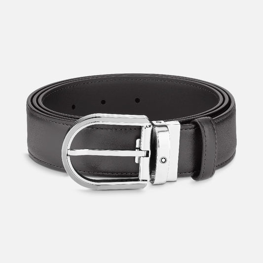 Montblanc - Cintura da 35 mm in pelle grigia con fibbia a ferro di cavallo