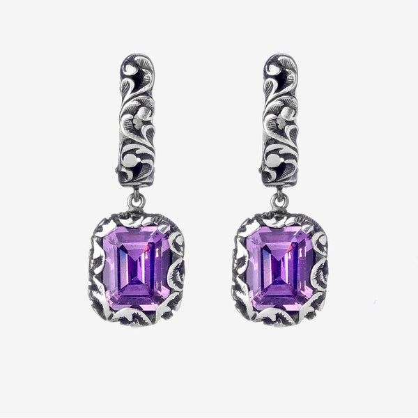 Maria e Luisa Jewels - Orecchini con scattino in argento brunito e pietra rettangolare taglio sfaccettato