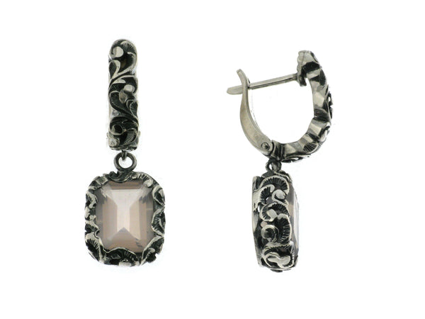 Maria e Luisa Jewels - Orecchini con scattino in argento brunito e pietra rettangolare taglio sfaccettato