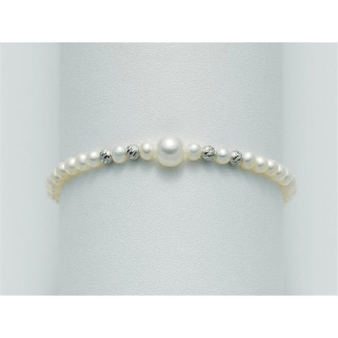 Miluna - Bracciale con perle bianche coltivate di acqua dolce 4-4,5 mm e oro bianco