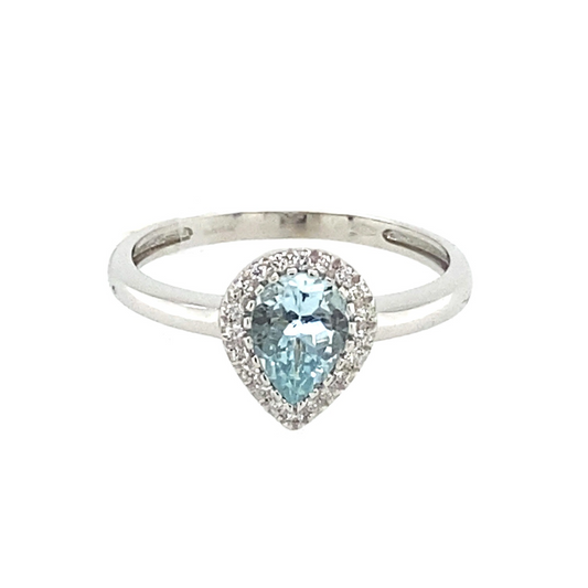 Anello con acquamarina taglio goccia e brillanti