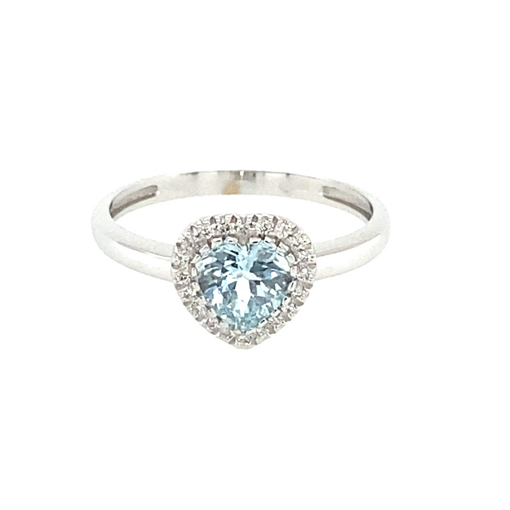 Anello con acquamarina taglio cuore e brillanti