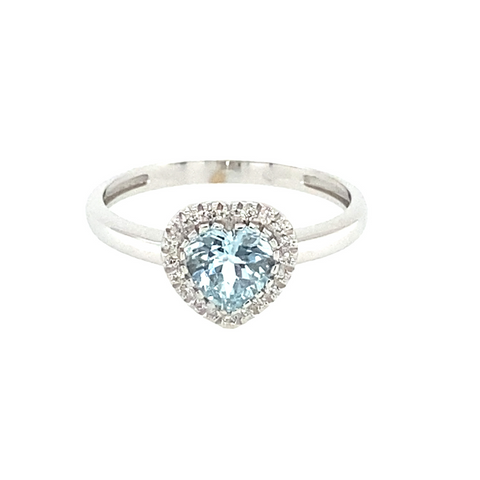 Anello con acquamarina taglio cuore e brillanti