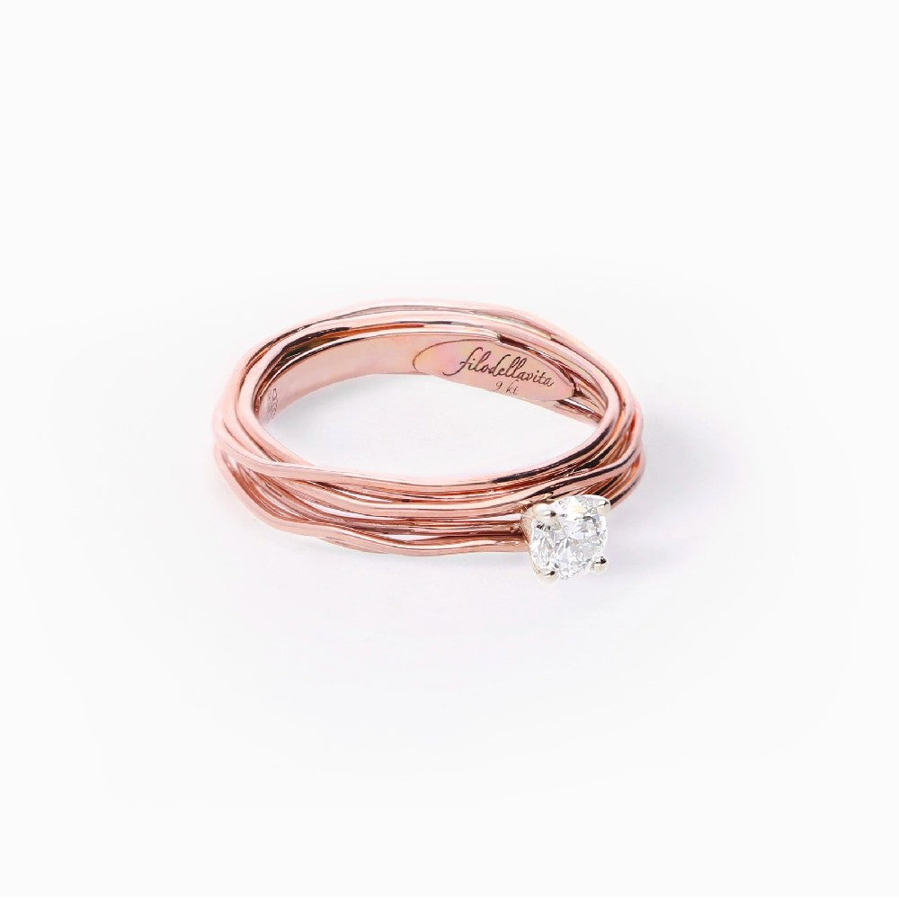 Rubinia Filodellavita - Solitario 7 fili in Oro Rosa 9kt con Diamante Colorless