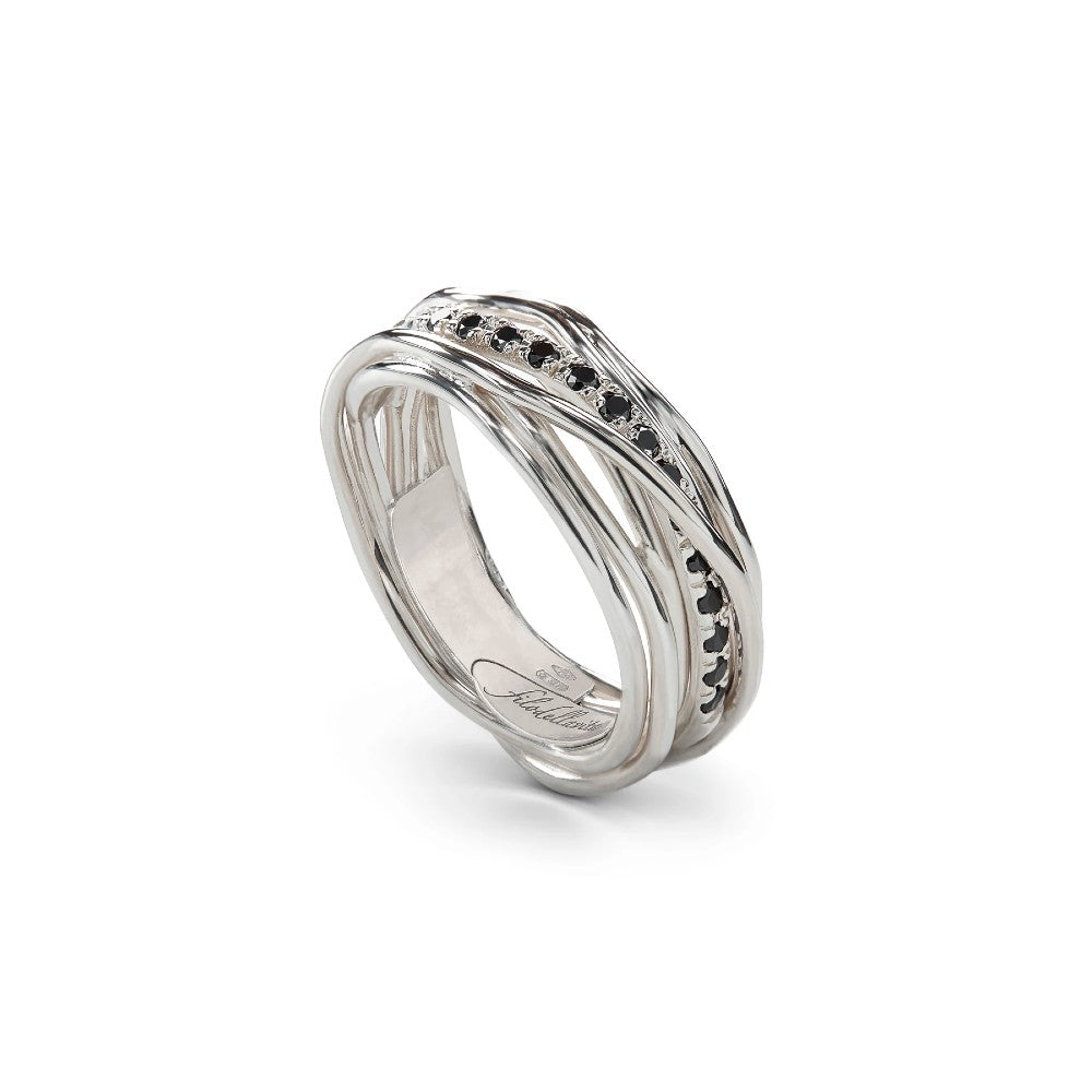 Rubinia Filodellavita - Anello Classic Filodellavita Classic 7 fili in Argento 925 e 16 Diamanti Black