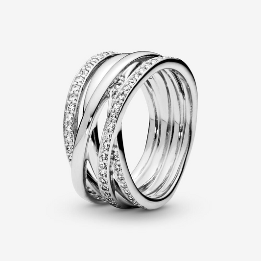 Pandora Anello linee intrecciate scintillanti