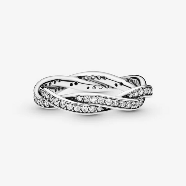 Pandora Anello linee intrecciate scintillanti