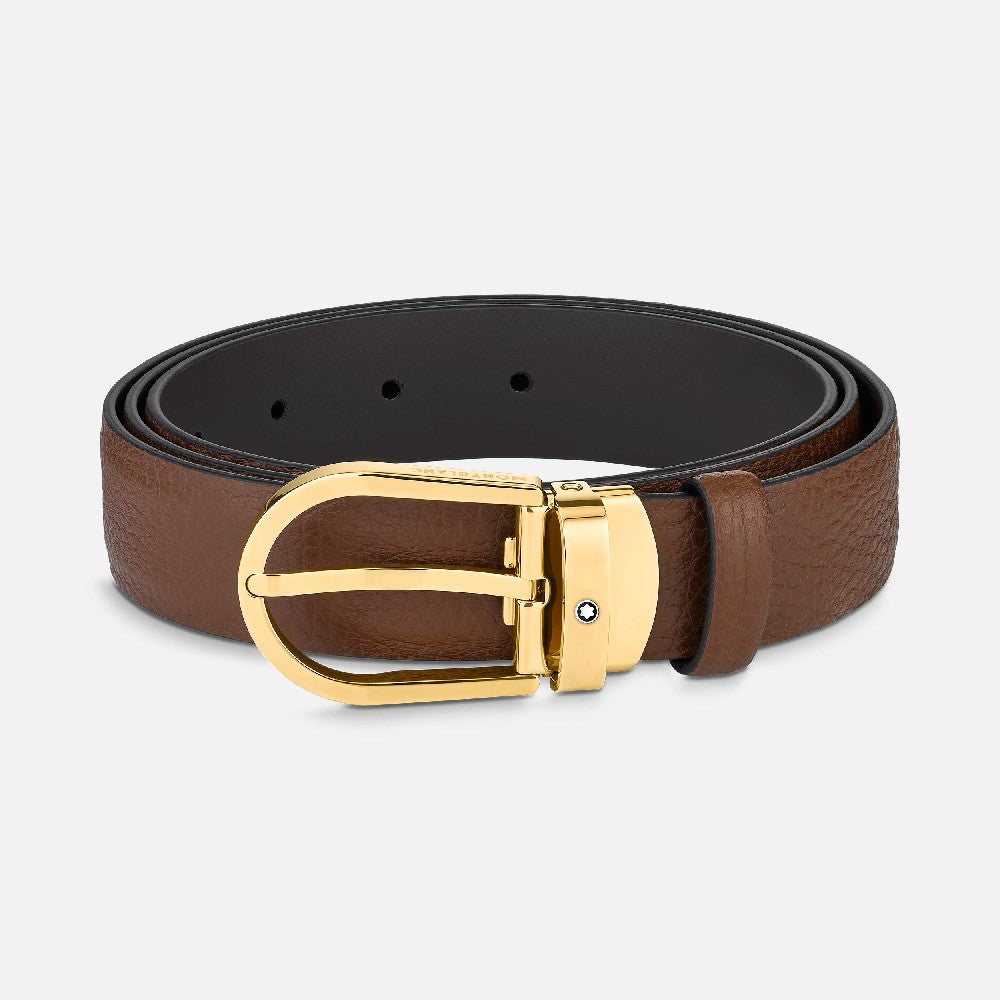 Montblanc Cintura in pelle marrone 30 mm con fibbia a ferro di cavallo