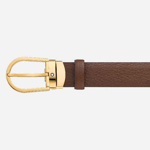Montblanc Cintura in pelle marrone 30 mm con fibbia a ferro di cavallo