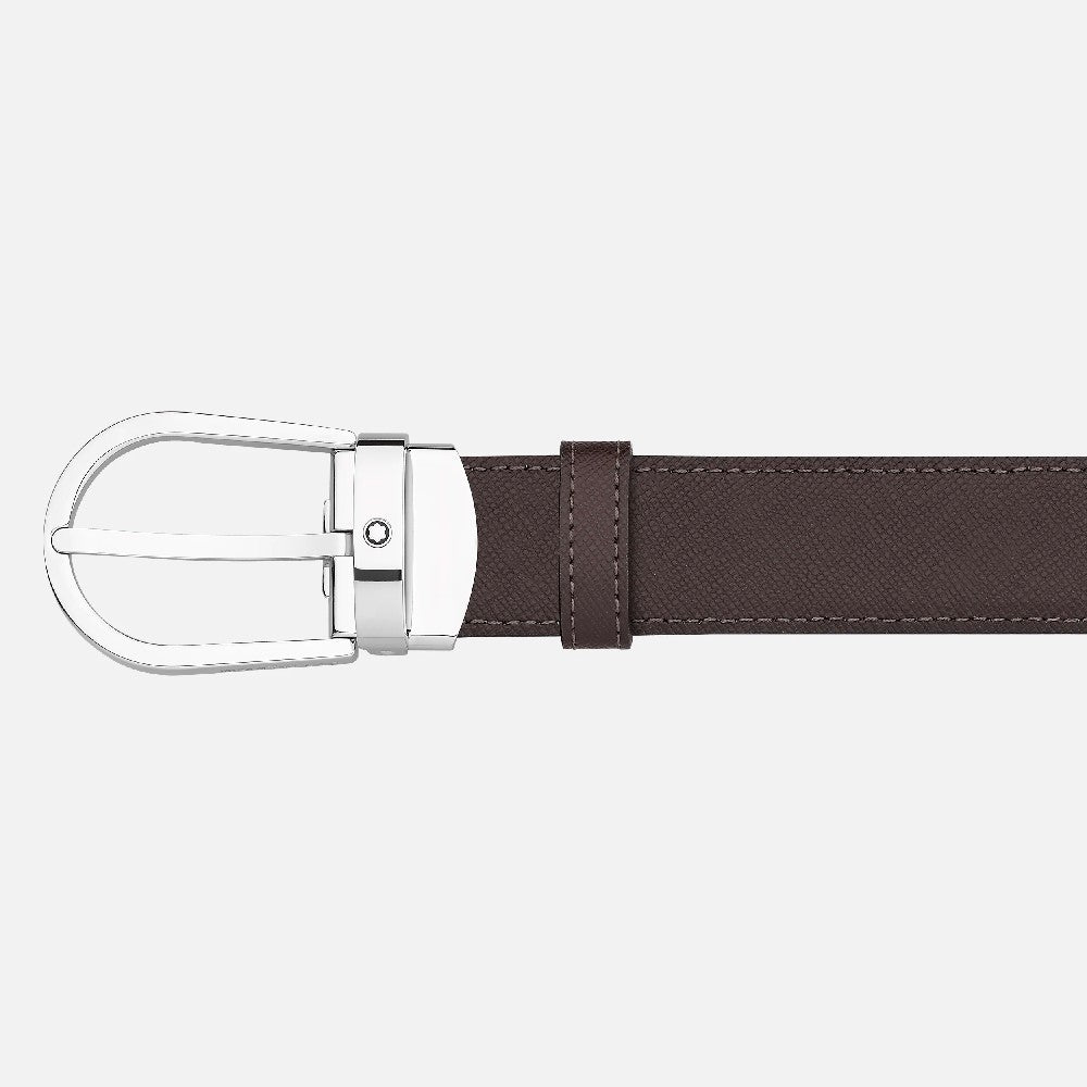 Montblanc - Cintura reversibile in pelle nera/marrone 30 mm con fibbia a ferro di cavallo