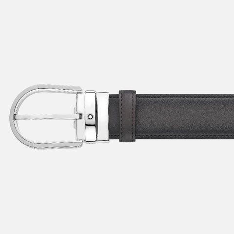 Montblanc - Cintura da 35 mm in pelle grigia con fibbia a ferro di cavallo