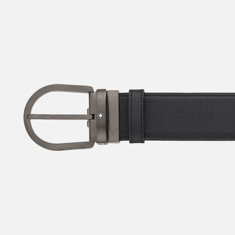 Montblanc Cintura reversibile in pelle nera/marrone 40 mm con fibbia a ferro di cavallo