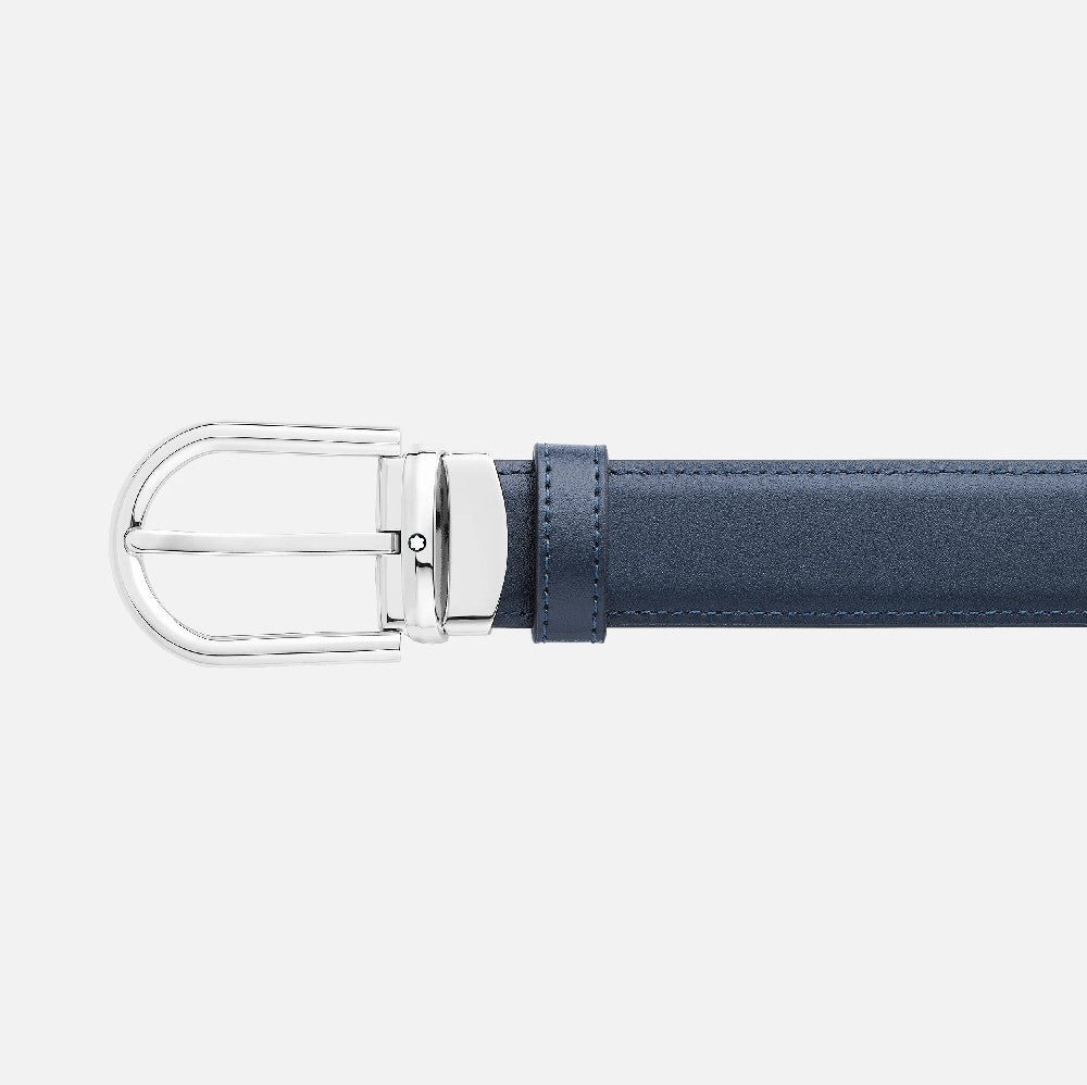 Montblanc - Cintura reversibile in pelle nera/blu 30mm con fibbia a ferro di cavallo