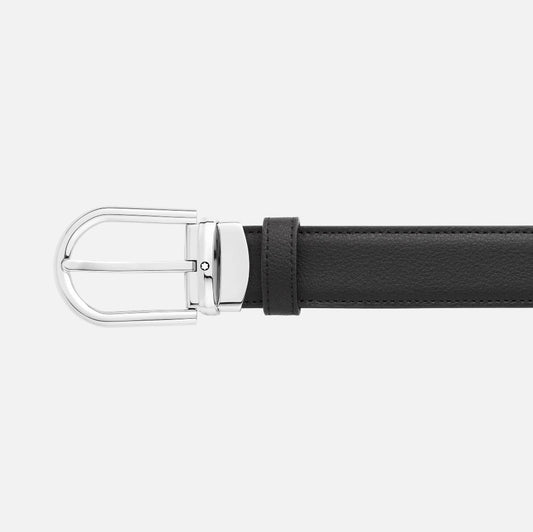 Montblanc - Cintura reversibile in pelle nera/blu 30mm con fibbia a ferro di cavallo