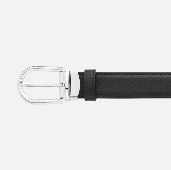 Montblanc - Cintura reversibile in pelle nera/blu 30mm con fibbia a ferro di cavallo
