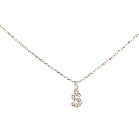 Dettaglio collana Crivelli iniziale lettera S in oro bianco e diamanti