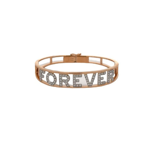 Bracciale rigido Crivelli in oro rosa e diamanti, scritta Forever