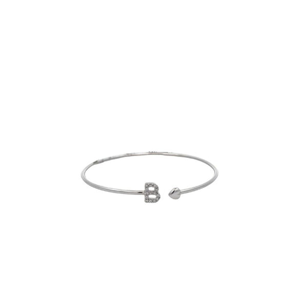 Crivelli - Bracciale rigido aperto con iniziale B in oro bianco e diamanti
