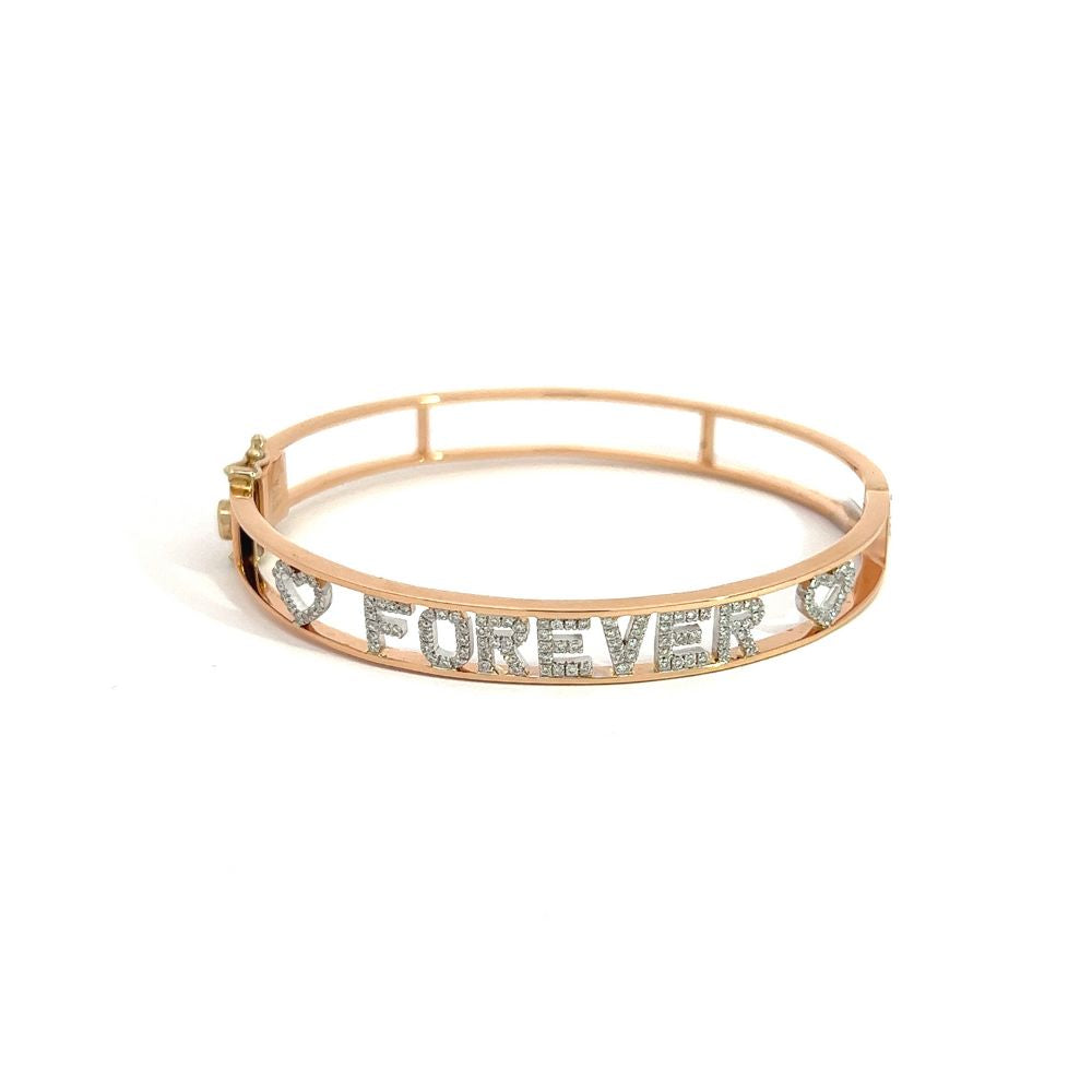 Bracciale rigido Crivelli in oro rosa e diamanti scritta Forever e cuori