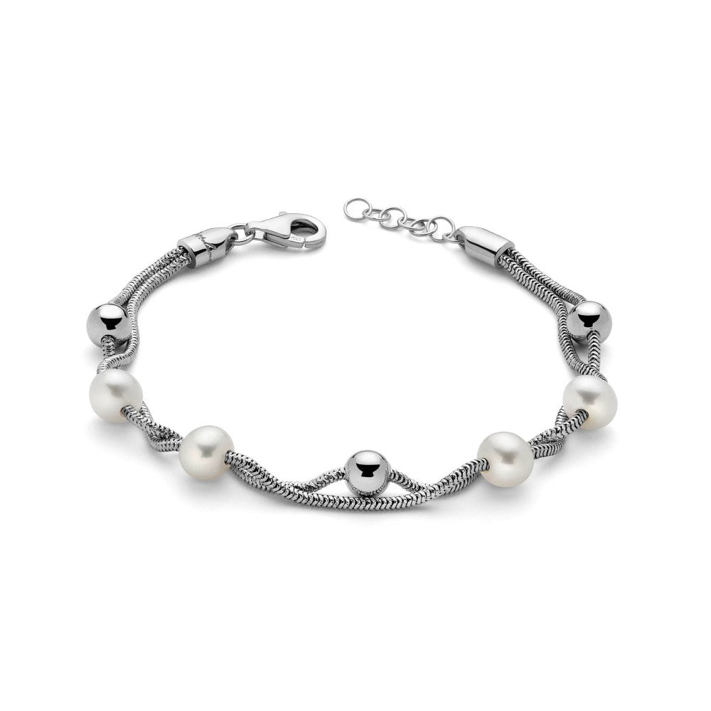 Miluna - Bracciale in argento, multifilo, con perle